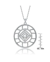 White Gold Plated with Clear Cubic Zirconia Geometric Halo Pendant Necklace