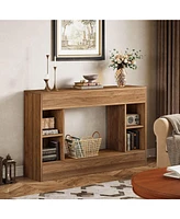 Tribesigns 55-Inch Wood Console Table for Living Room, Farmhouse Entryway Table with 4 Storage Cubes, Rustic Sofa Table Behind The Couch, Long Hallway