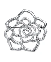 Bling Jewelry Sparkling Rose Flower Brooche Pin with Crystals Silver Tone Rhodium Plated