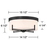 Henning 15 1/2" Modern Flush-Mount Ceiling Light Fixture Kitchen Foyer Hallway Round Black White Glass Shade Metal Bedroom Bathroom Entryway Living Ro