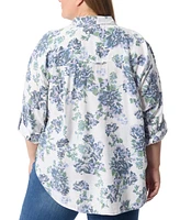 Gloria Vanderbilt Plus Amanda Floral Roll-Tab Shirt