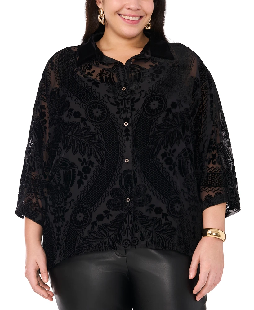 Vince Camuto Plus Drop-Shoulder 3/4-Sleeve Blouse