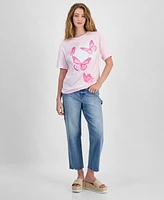 Rebellious One Juniors' Butterfly Graphic Cotton Boyfriend T-Shirt