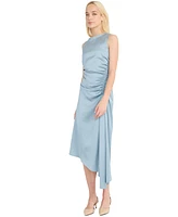Luxely Women's Ruched Asymmetrical Midi Dress
