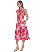 Calvin Klein Women's Printed Cotton Tie-Waist Shirtdress