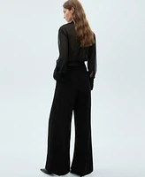 Mango Women's Semi-Transparent Sleeves and Belted Jumpsuit