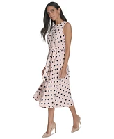 Calvin Klein Women's Printed Jewel-Neck Tie-Waist Dress