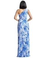 Dress the Population Women's Bella Floral-Print Pleated One-Shoulder Gown