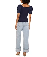 1.state Women's Mixed-Media Puff-Sleeve Top