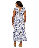 Adrianna Papell Plus Floral-Print Ruffled Maxi Dress