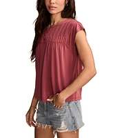 Lucky Brand Women's Smocked Short-Sleeve Henley Top