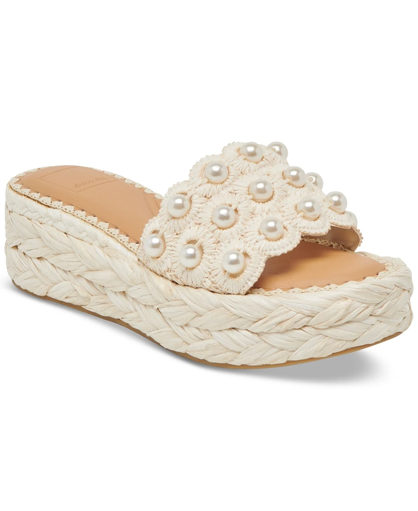 Dolce Vita Women's Caper Pearl Raffia Woven Footbed Sandals