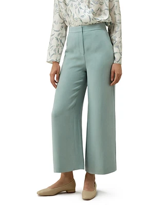 Women's Silk Wide Leg Tailored Pant with Mid Rise