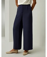 Women's Silk Wide Leg Tailored Pant with Mid Rise