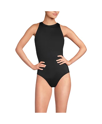 Lands' End Women's Tugless High Neck Portrait Back One Piece Swimsuit