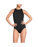 Lands' End Women's Tugless High Neck Portrait Back One Piece Swimsuit