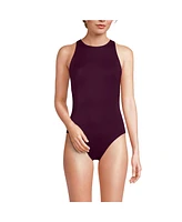 Lands' End Women's Tugless High Neck Portrait Back One Piece Swimsuit
