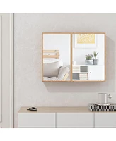 Double Door Bathroom Wall Cabinet with Mirror and Adjustable Shelves