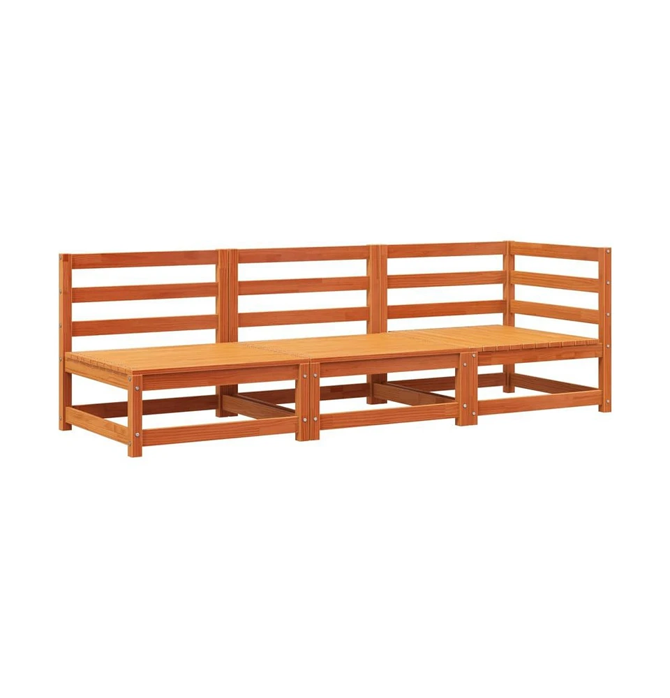 Patio Sofa 3-Seater Wax Brown Solid Wood Pine