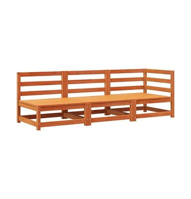 Patio Sofa 3-Seater Wax Brown Solid Wood Pine