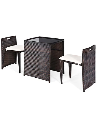 Gymax 3 Pcs Cushioned Wicker Patio Furniture Set Seat Sofa Outdoor No Assembly