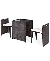 Gymax 3 Pcs Cushioned Wicker Patio Furniture Set Seat Sofa Outdoor No Assembly