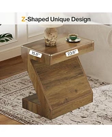 Tribesigns Wood Side End Table for Living Room, Bedside Nightstand for Bedroom, Z-Shaped