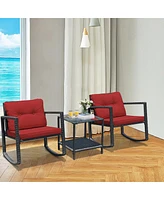 Gymax 3PCS Rattan Rocking Chair Table Set Patio Furniture Set with Cushions