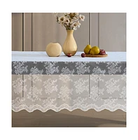 Hlc.me Jolene Floral Lace Fabric Tablecloth, Lace Fabric Table Cloth Round Tables, Wrinkle Resistant Tablecloth, Patterned Scalloped Tablecloth