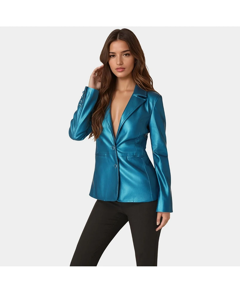 Bebe Women's Tailored Metallic Faux Leather Blazer