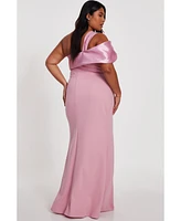 Quiz Plus One Shoulder Satin/Scuba Crepe Maxi Dress