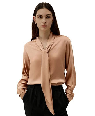 Lilysilk Women's Bat Sleeve Silk Top with Adjustable Neck Tie