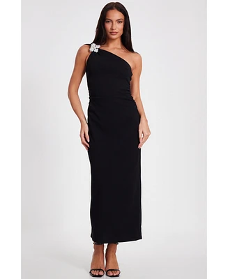 Quiz Women's Asymmetric Scuba Crepe Maxi Dress with Embellished Detail