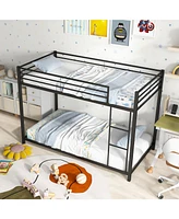 Low Profile Twin Over Metal Bunk Bed with Full-length Guardrails-Silver