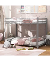 Low Profile Twin Over Metal Bunk Bed with Full-length Guardrails-Silver