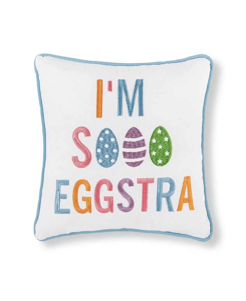 10" x 10" Eggstra Embroidered Small/Petite Spring Easter Themed Accent Throw Pillow