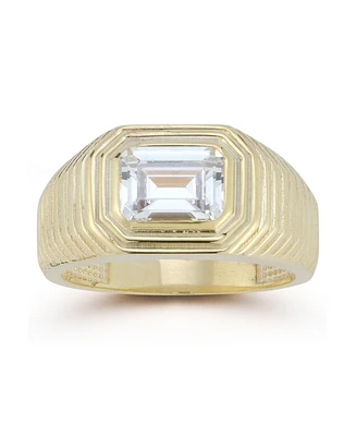 Rachel Zoe 14K Gold Plated Sterling Silver Ribbed Signet Ring