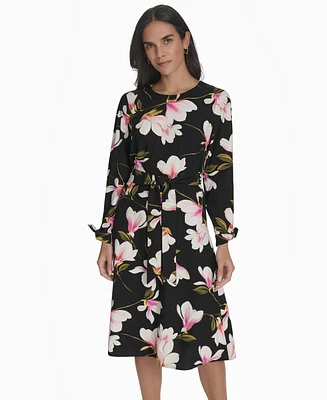 Halston Women's Floral-Print Fit & Flare Dress