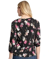 Jones New York Petite Floral-Print Puffed-Cuff Top