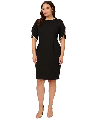 Adrianna Papell Women's Imitation Pearl-Trim Crepe Sheath Dress