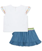 Little Me Baby Girls Embroidered Top & Chambray Skort Set