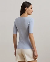 Lauren Ralph Women's Rib-Knit Cotton-Blend Elbow-Sleeve Tee