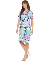 London Times Petite Printed Tie-Neck Sheath Dress