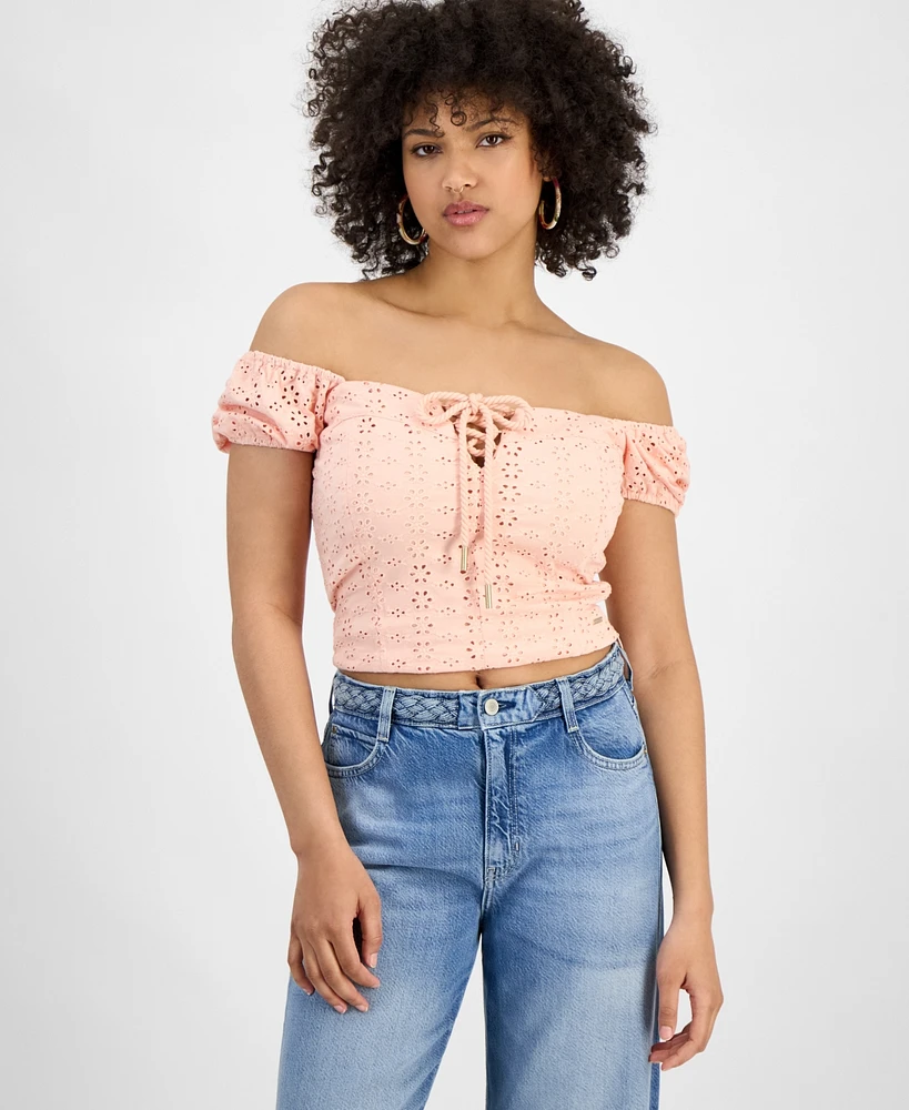 Guess Women's Eliane Off-The-Shoulder Cropped Top