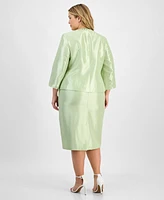 Le Suit Plus Collarless Three-Button 3/4-Sleeve Jacket & Slim Skimmer Skirt