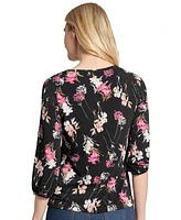 Jones New York Women's Floral Print 3/4-Sleeve Top