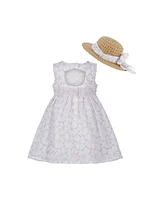 Blueberi Boulevard Baby Girls 2-Piece Fit and Flare Back Cutout Dress Sunhat Set