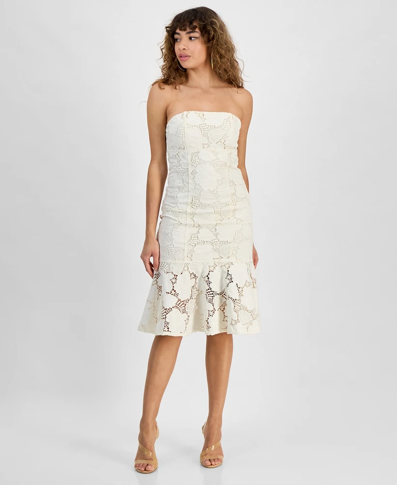 Guess Women's Maisy Lace Strapless Midi Dress
