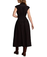 Lucky Brand Women's Solid Smocked Dropped-Waist Midi Dress