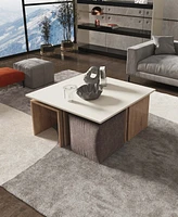 Manhattan Comfort 37.4" Haley Modern Nested Coffee Table and Ottoman Set